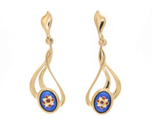 Boucles d'oreilles pendantes 3 fils systeme papillon bleu de bresse
