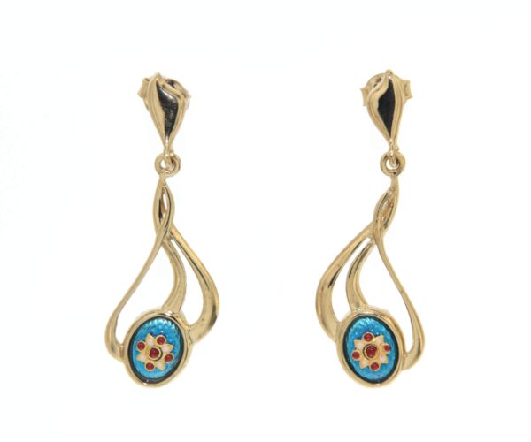 Boucles d'oreilles pendantes 3 fils systeme papillon bleu turquoise