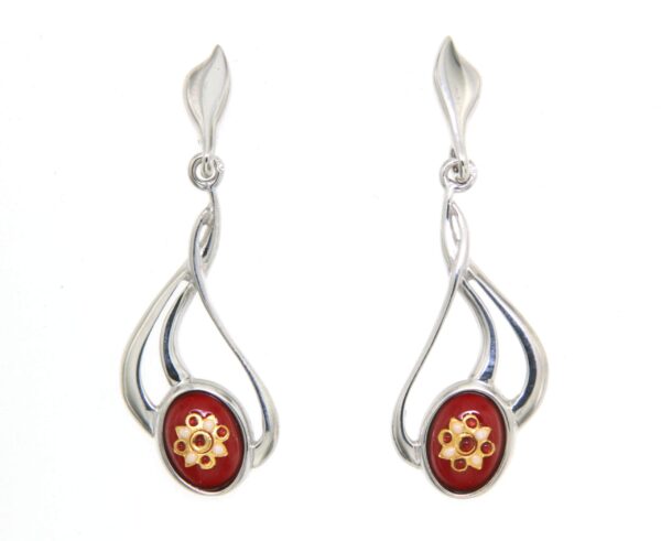 Boucles d'oreilles pendantes 3 fils systeme papillon rouge cerise
