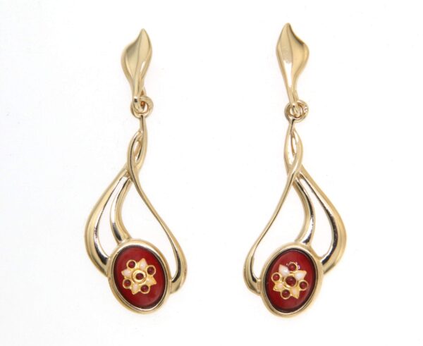 Boucles d'oreilles pendantes 3 fils systeme papillon rouge cerise