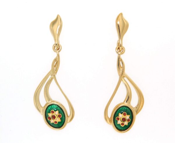 Boucles d'oreilles pendantes 3 fils systeme papillon vert