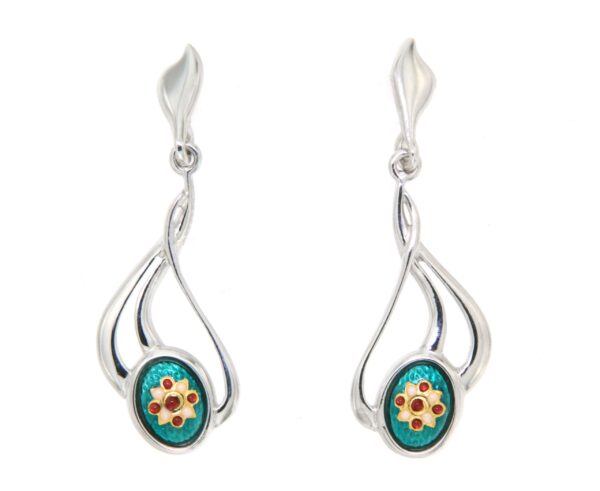 Boucles d'oreilles pendantes 3 fils systeme papillon vert bleuté