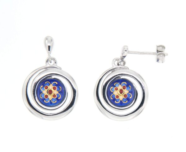 Boucles d'oreilles pendantes petit spirale systeme papillon bleu de bresse