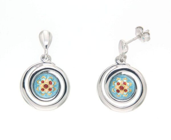 Boucles d'oreilles pendantes petit spirale systeme papillon bleu electrique