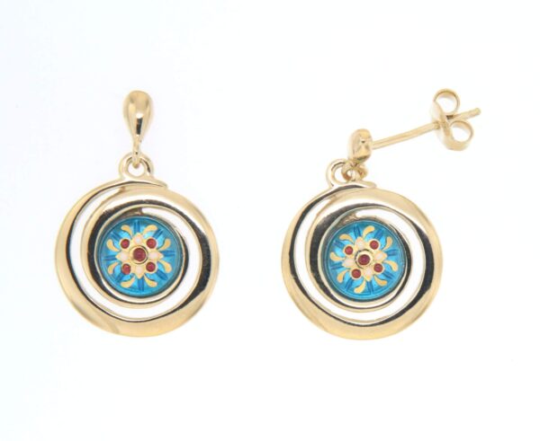 Boucles d'oreilles pendantes petit spirale systeme papillon bleu turquoise