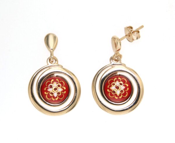 Boucles d'oreilles pendantes petit spirale systeme papillon rouge cerise