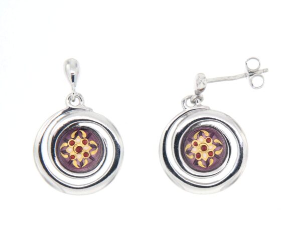Boucles d'oreilles pendantes petit spirale systeme papillon violet lilas