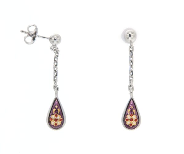 Boucles d'oreilles pendantes petite goutte systeme papillon violet lilas