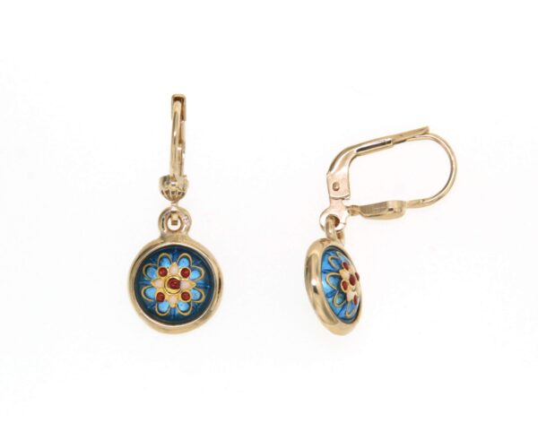 Boucles d'oreilles pendantes rond systeme dormeuse bleu azur