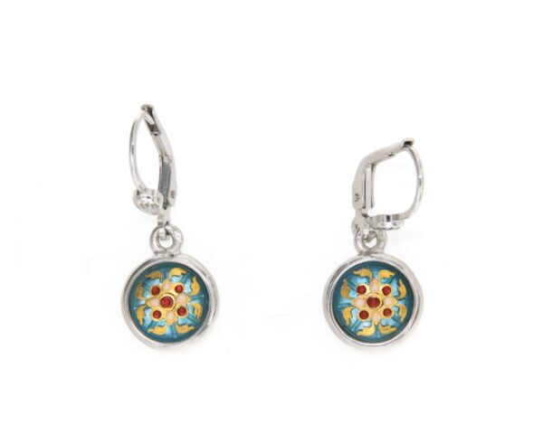 Boucles d'oreilles pendantes rond systeme dormeuse bleu ciel
