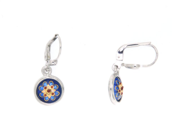 Boucles d'oreilles pendantes rond systeme dormeuse bleu de bresse