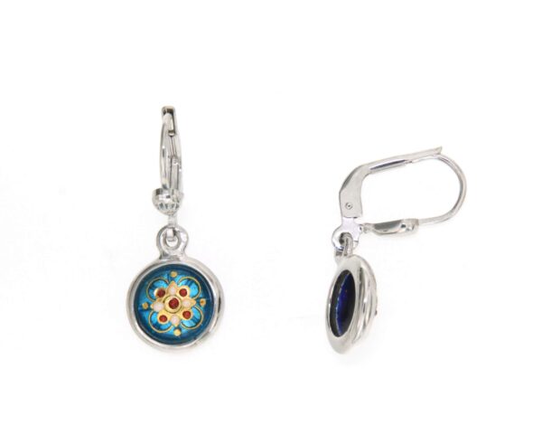 Boucles d'oreilles pendantes rond systeme dormeuse bleu turquoise