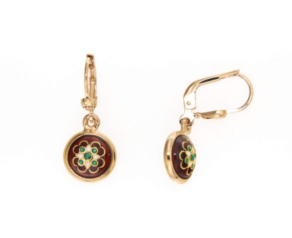 Boucles d'oreilles pendantes rond systeme dormeuse rouge