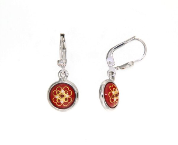 Boucles d'oreilles pendantes rond systeme dormeuse rouge cerise