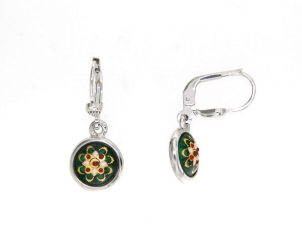 Boucles d'oreilles pendantes rond systeme dormeuse vert