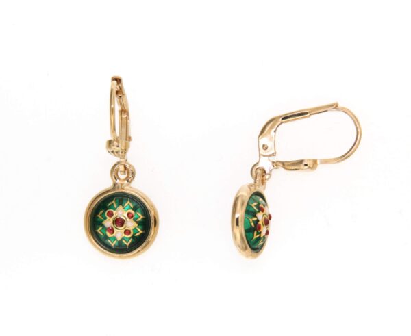 Boucles d'oreilles pendantes rond systeme dormeuse vert
