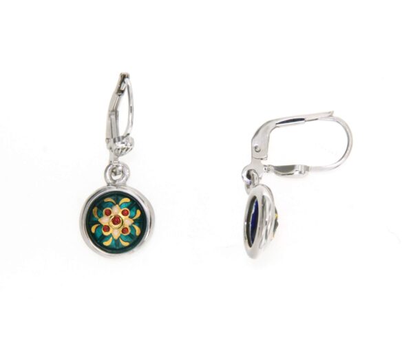 Boucles d'oreilles pendantes rond systeme dormeuse vert bleuté