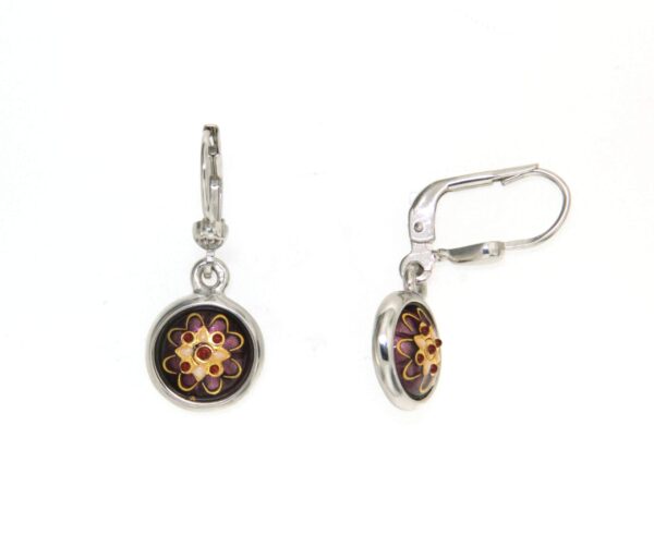 Boucles d'oreilles pendantes rond systeme dormeuse violet lilas