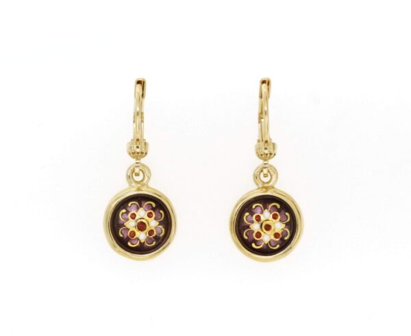 Boucles d'oreilles pendantes rond systeme dormeuse violet lilas