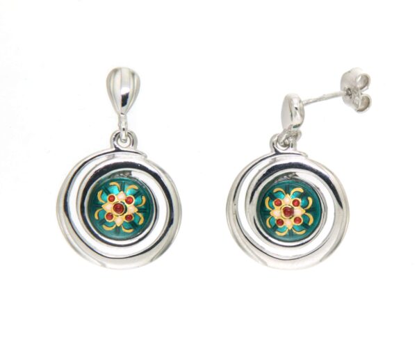 Boucles d'oreilles pendentes petit spirale systeme papillon vert bleuté