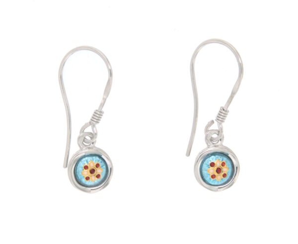 Boucles d'oreilles petit rond systeme col de cygne bleu ciel