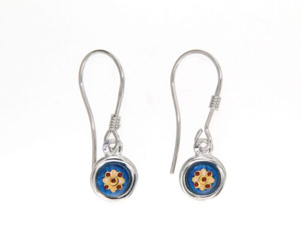 Boucles d'oreilles petit rond systeme col de cygne bleu electrique