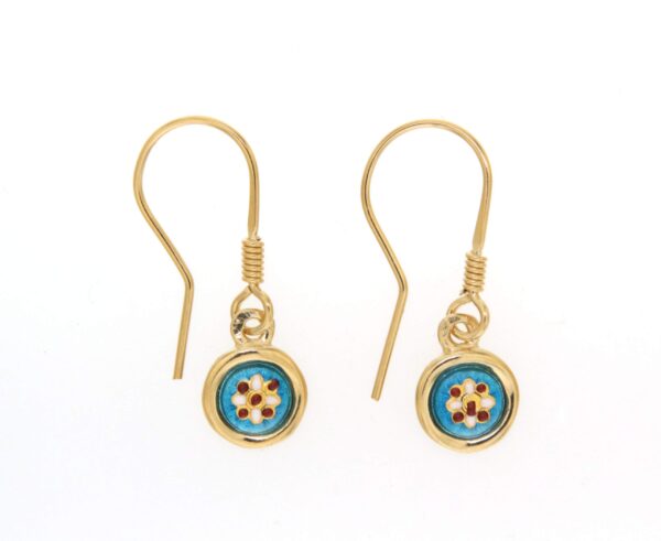 Boucles d'oreilles petit rond systeme col de cygne bleu turquoise