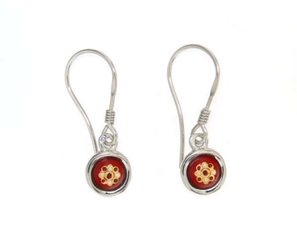 Boucles d'oreilles petit rond systeme col de cygne rouge cerise