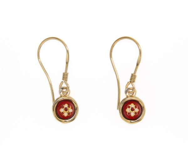 Boucles d'oreilles petit rond systeme col de cygne rouge cerise