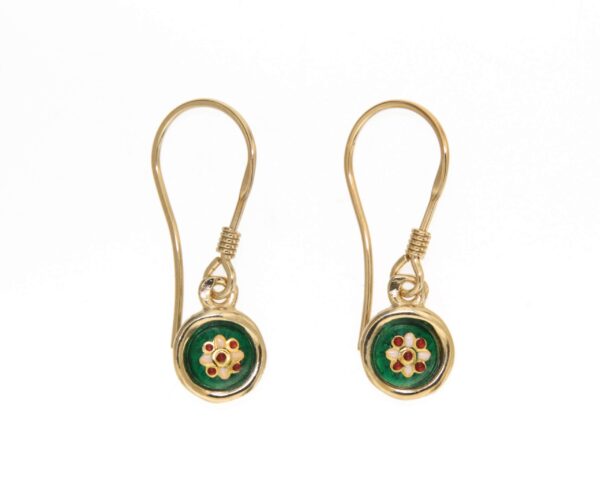 Boucles d'oreilles petit rond systeme col de cygne vert