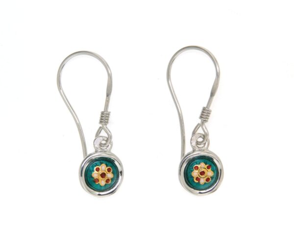 Boucles d'oreilles petit rond systeme col de cygne vert bleuté