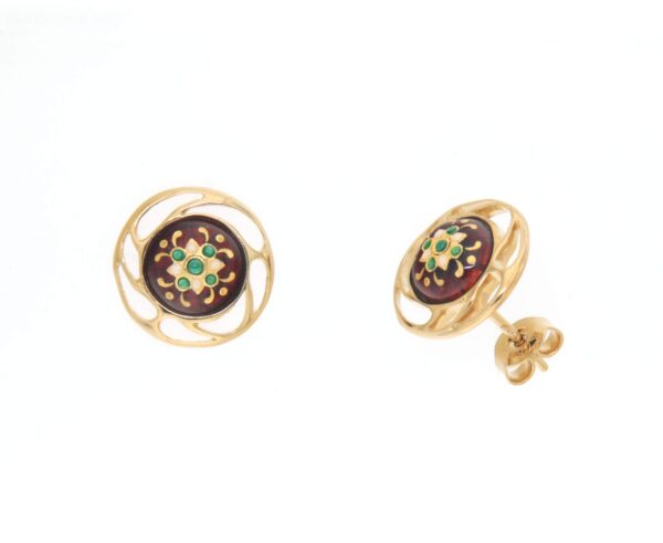 Boules d'oreilles clous rond monture ajoure systeme papillon rouge