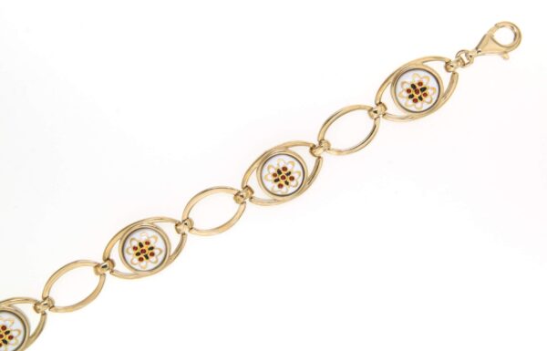 Bracelet 6 emaux alternes maillons ajoures blanc
