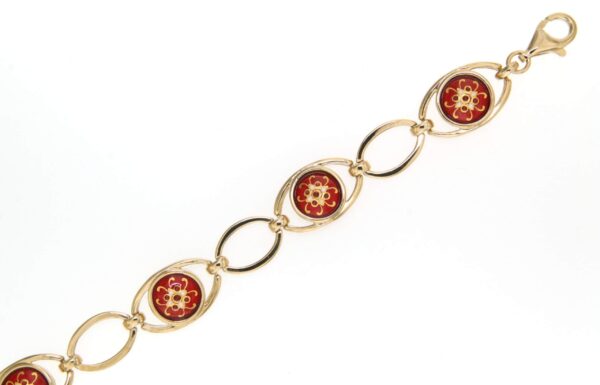 Bracelet 6 emaux alternes maillons ajoures  rouge cerise