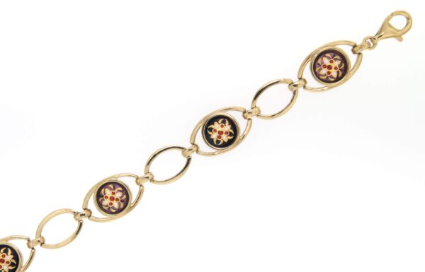Bracelet 6 emaux alternes maillons ajoures violet lilas / prune
