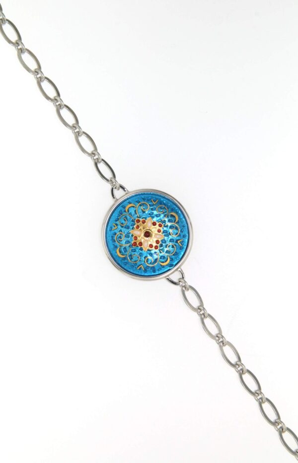 Bracelet chainette 1 grand rond bleu turquoise