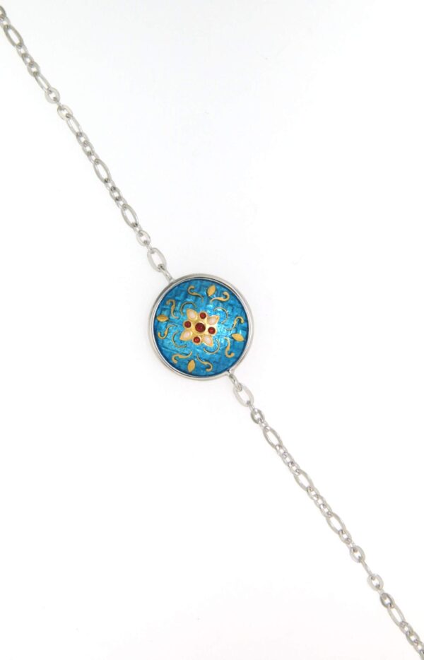 Bracelet chainette 1 rond bleu turquoise