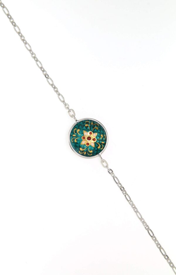 Bracelet chainette 1 rond vert bleuté