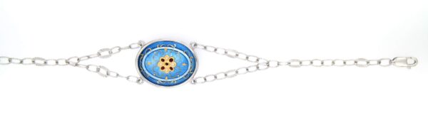 Bracelet double chainette 1 grand ovale bleu azur