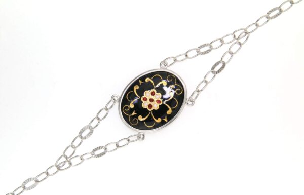 Bracelet double chainette 1 grand ovale noir