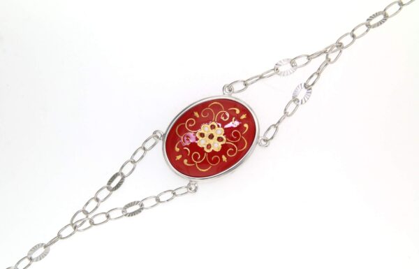 Bracelet double chainette 1 grand ovale rouge cerise