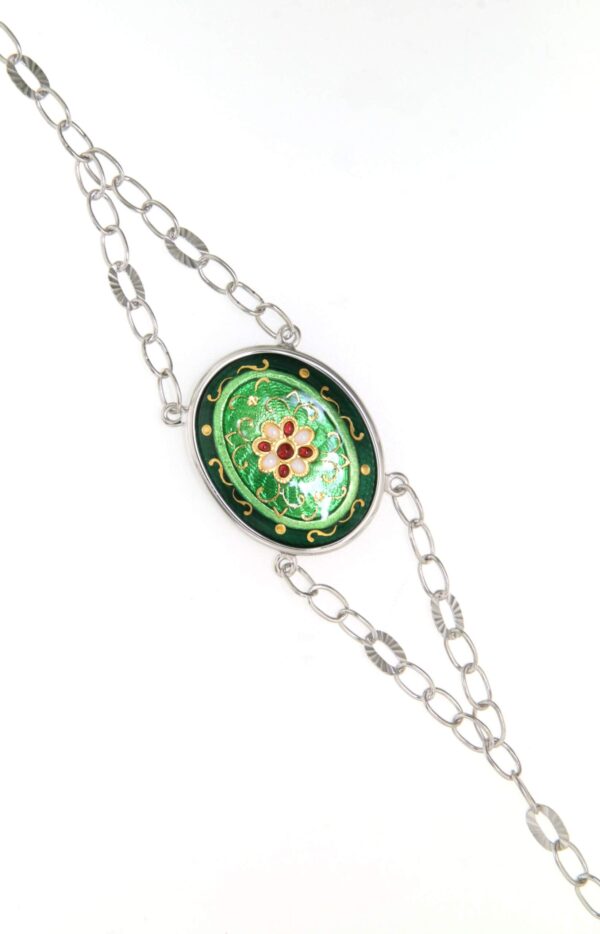 Bracelet double chainette 1 grand ovale vert/vert chartreuse