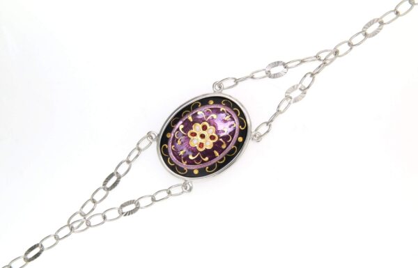 Bracelet double chainette 1 grand ovale violet prune/violet lilas