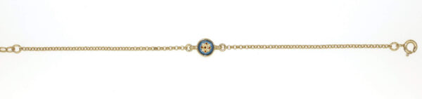Bracelet petit rond sur chainette   bleu azur