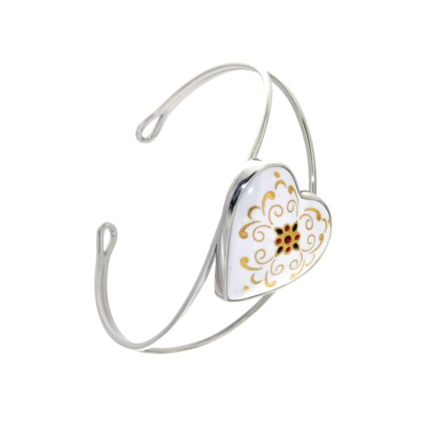 Bracelet rigide grand coeur bombe avec ouverture blanc