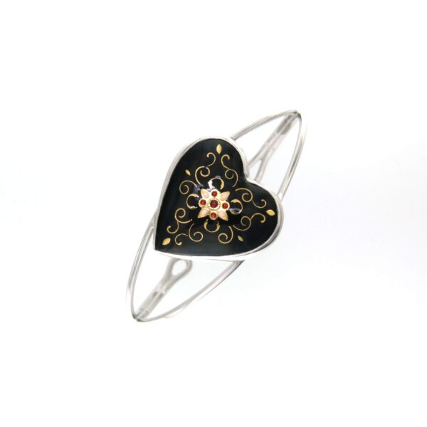 Bracelet rigide grand coeur bombe avec ouverture noir
