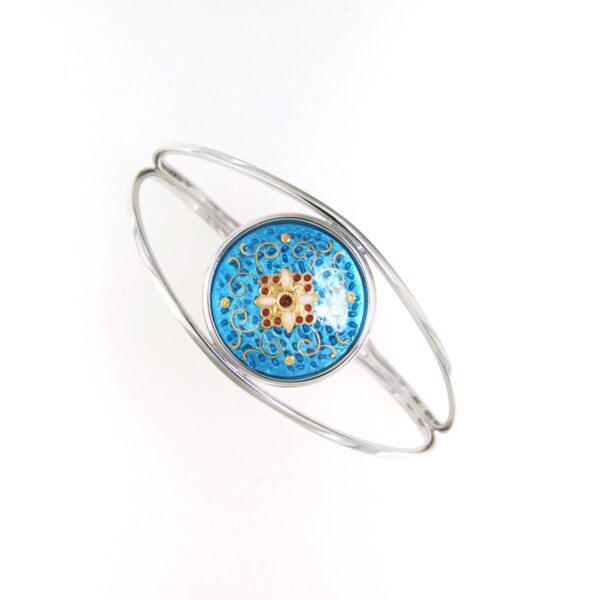 Bracelet rigide grand rond avec ouverture bleu turquoise