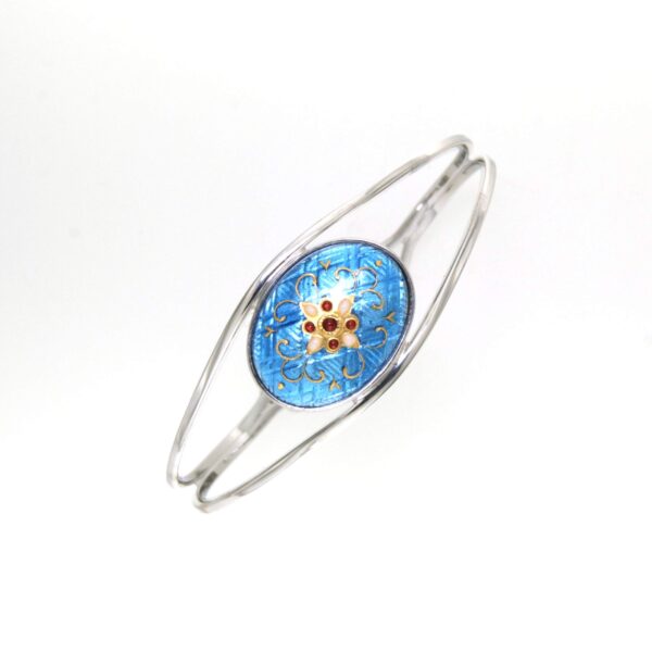 Bracelet rigide moyen ovale avec ouverture bleu azur