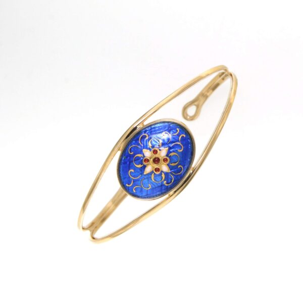 Bracelet rigide moyen ovale avec ouverture bleu de bresse