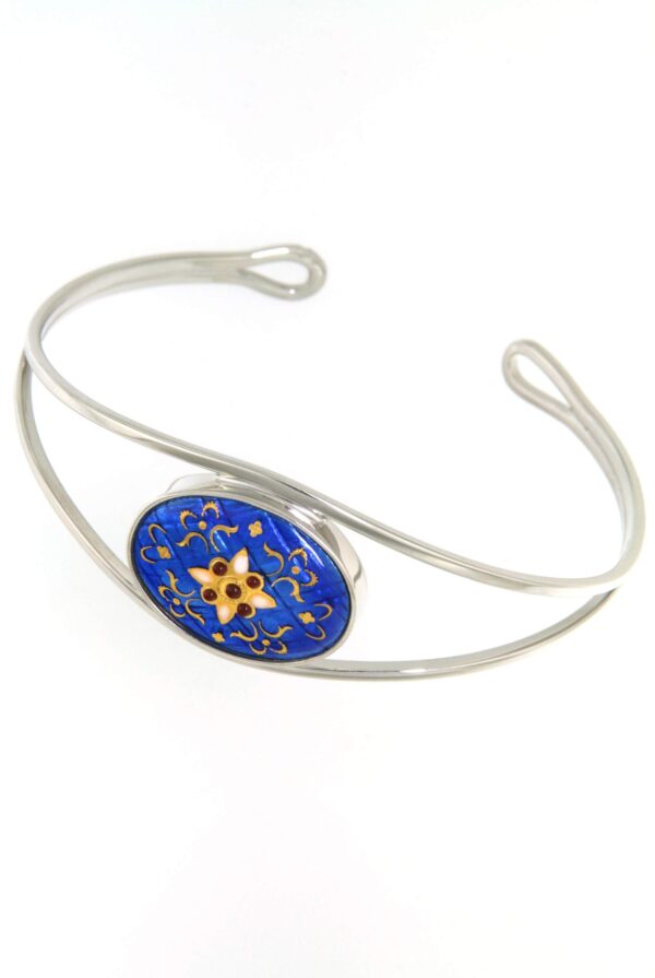 Bracelet rigide moyen ovale avec ouverture bleu de bresse